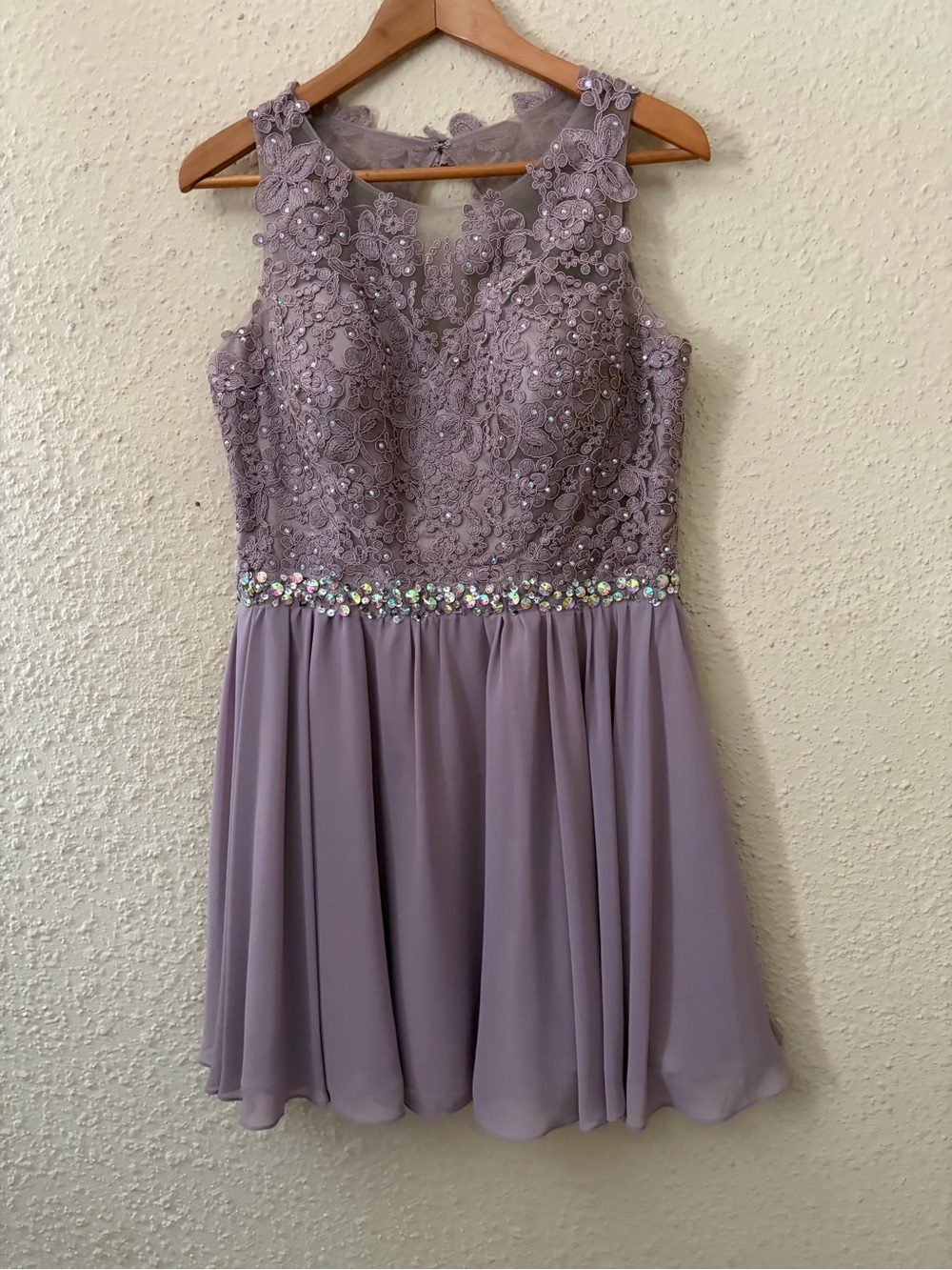 Beaded Lace Bodice Lavender Prom Dress